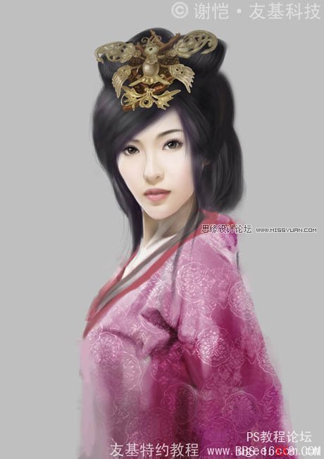 Photoshop手繪華麗的古典美女插畫