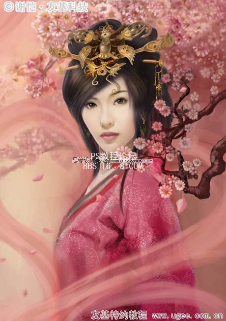 Photoshop手繪華麗的古典美女插畫