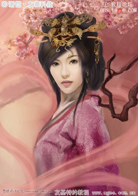 Photoshop手繪華麗的古典美女插畫