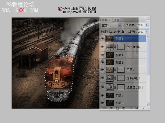 Photoshop調色教程:暗調藝術火車圖片