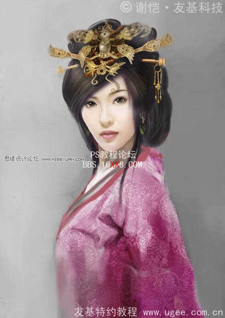 Photoshop手繪華麗的古典美女插畫