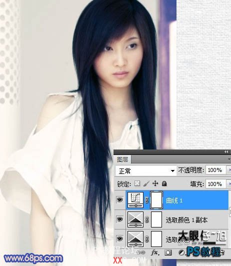 Photoshop调出室内人物照片柔美的淡紫色