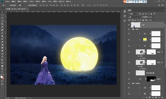 梦幻合成，通过PS合成人物与月亮对话的梦幻场景