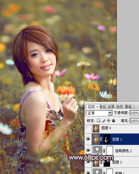 Photosho處理花景美女圖片流行的淡暖色