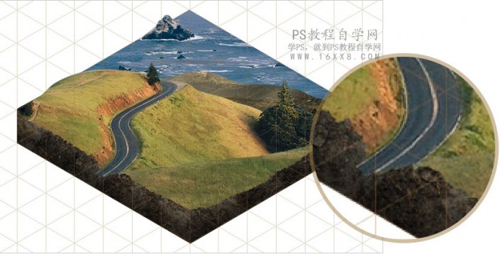 照片合成，用PS和成一幅超现实的3D等距图标风景画