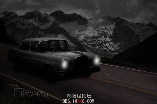 PhotoShop合成黑夜中公路上行驶的汽车