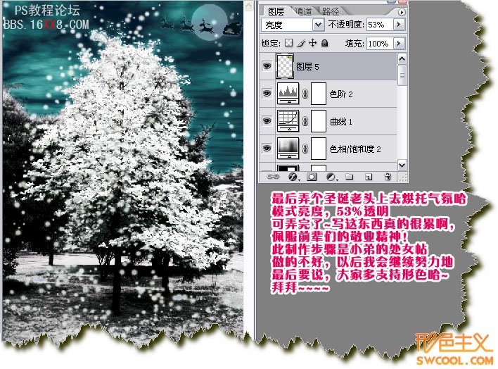 PhotoShop把普通小樹打造為雪天的圣誕樹