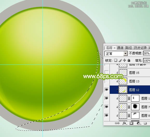 ps绿色圆形水晶按钮教程