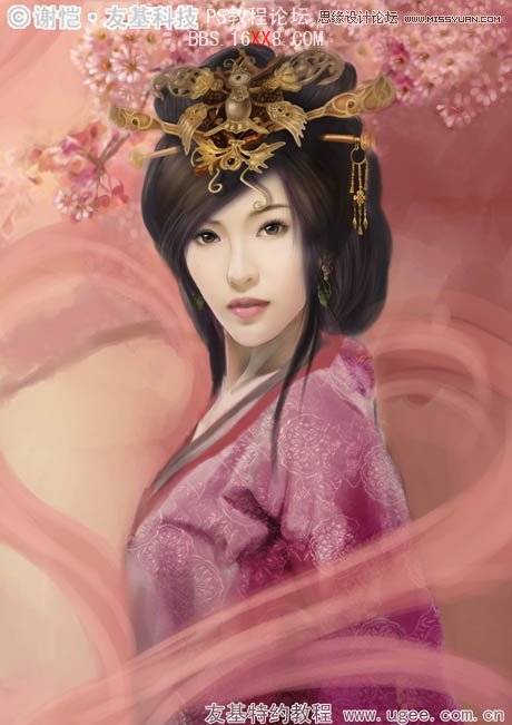 Photoshop手繪華麗的古典美女插畫