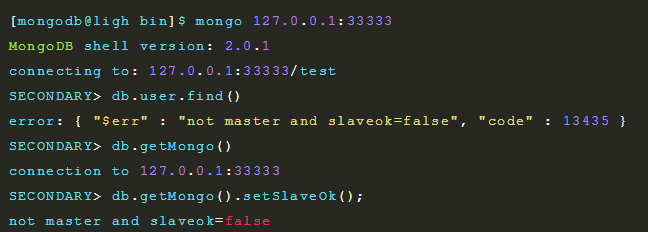 MongoDb的"not master and slaveok=false"错误及解决方法