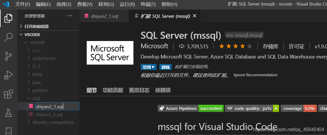 SQL开发知识：Vscode上使用SQL的方法